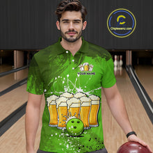 Load image into Gallery viewer, Beer Bowling Shirts Team Women Men Custom Green Bowling Jersey Bowl League MBL249