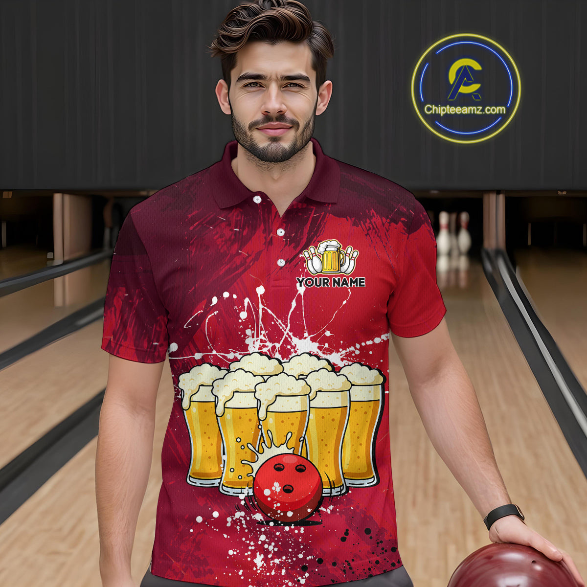Beer Bowling Shirts Team Women Men Custom Red Bowling Jersey Bowl League MBL249