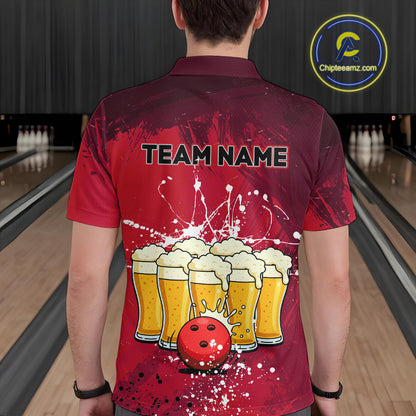 Beer Bowling Shirts Team Women Men Custom Red Bowling Jersey Bowl League MBL249