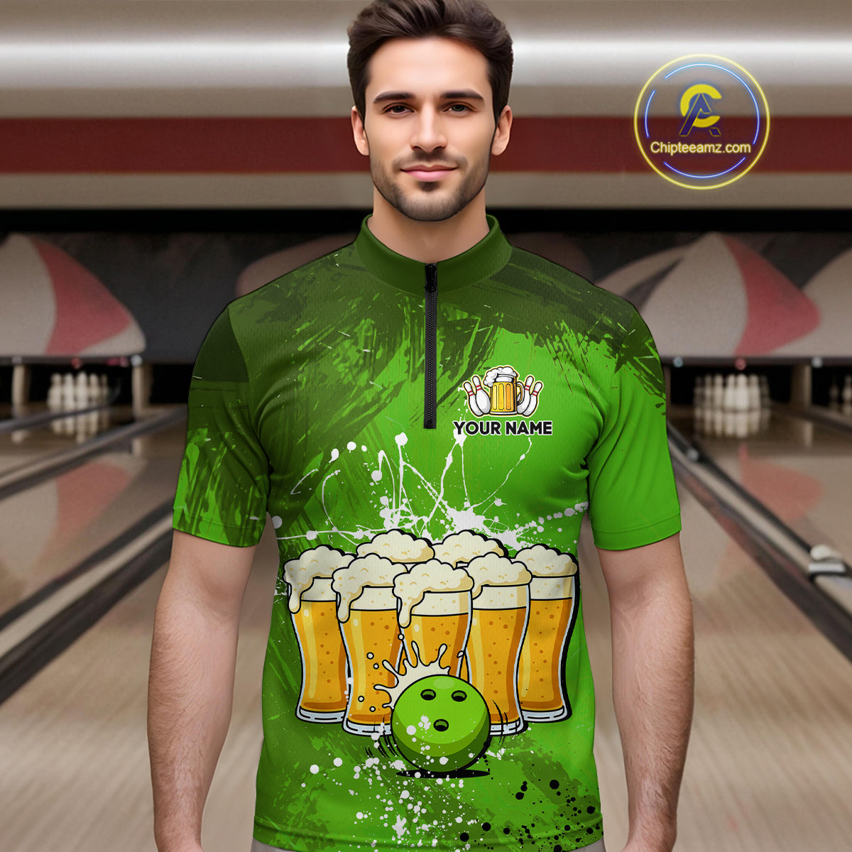 Beer Bowling Shirts Team Women Men Custom Green Bowling Jersey Bowl League MBL249