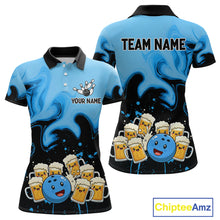 Load image into Gallery viewer, Funny Beer Bowling Shirts Blue for Women Men Bowling Polo&amp;1/4 Zip Bowling League MBL252