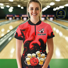 Load image into Gallery viewer, Funny Beer Bowling Shirts Red for Women Men Bowling Polo&amp;1/4 Zip Bowling League MBL252