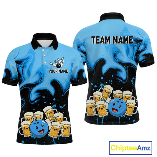 Funny Beer Bowling Shirts Blue for Women Men Bowling Polo&1/4 Zip Bowling League MBL252