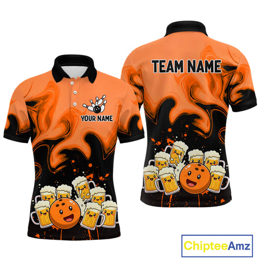Funny Beer Bowling Shirts Orange for Women Men Bowling Polo&1/4 Zip Bowling League MBL252