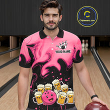 Load image into Gallery viewer, Funny Beer Bowling Shirts Pink for Women Men Bowling Polo&amp;1/4 Zip Bowling League MBL252