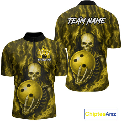 Yellow Skull Bowling Shirts for Team Men Women Custom Bowling Jerseys for Bowlers MBL206