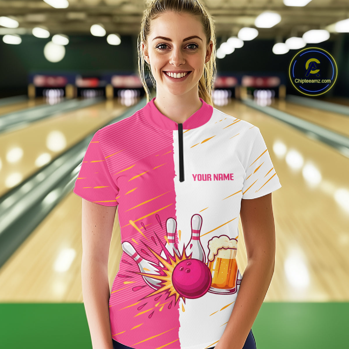 Beer Bowling Shirts Pink&White Beer Bowling Jersey for Team Women Men Bowl League MBL259