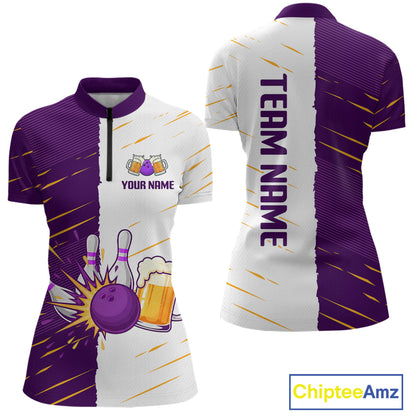 Beer Bowling Shirts Purple&White Beer Bowling Jersey for Team Women Men Bowl League MBL259