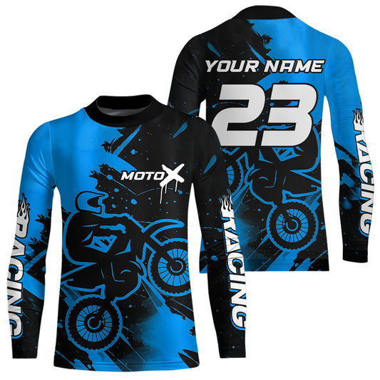 Blue Motocross Jersey for Kid Women Men Personalized Dirt Bike Shirts Racing Shirt XM426