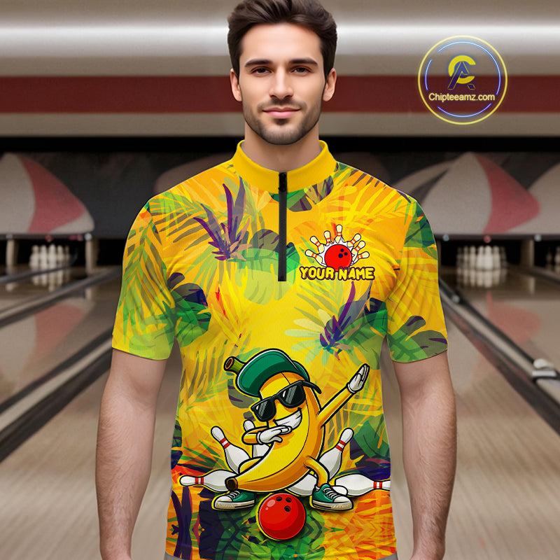 Funny Banana Bowling Shirts Team Men Women Bowling Jerseys Bowling Polo 1/4 Zip MBL213