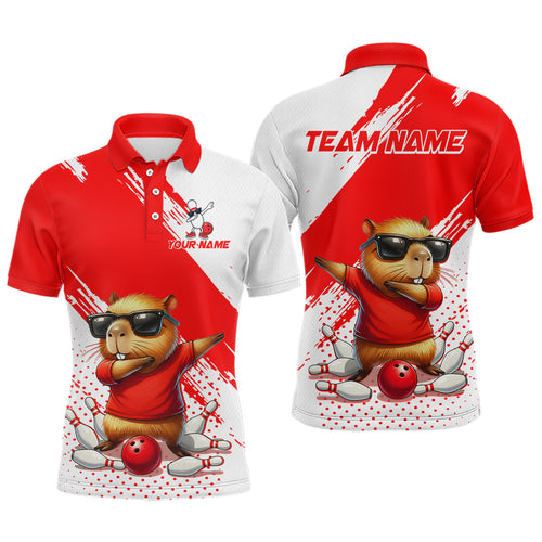 Funny Squirrel Bowling Shirts Team Men Women Bowling Jerseys Red Bowling Polo 1/4 Zip MBL215