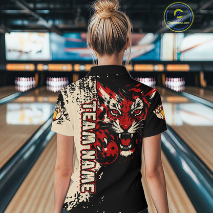 Black&Red Tiger Bowling Shirts for Team Women Men Custom Bowling Polo & 1/4 Zip Shirt MBL185