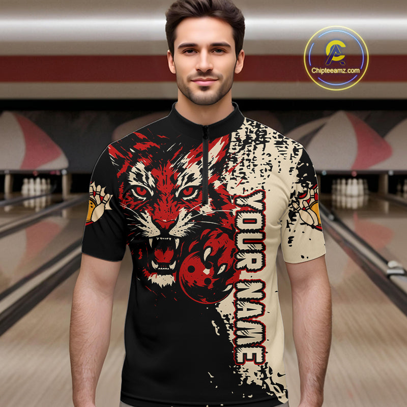 Black&Red Tiger Bowling Shirts for Team Women Men Custom Bowling Polo & 1/4 Zip Shirt MBL185
