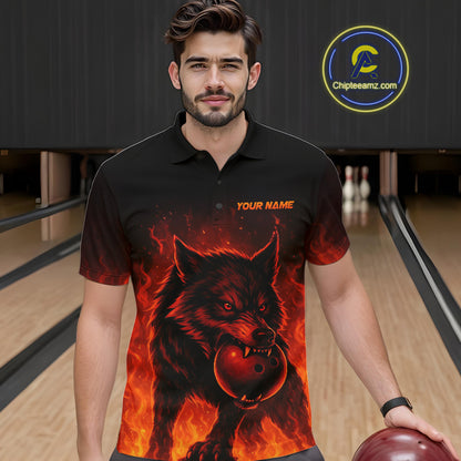 Flame Wolf Bowling Shirts for Team Women Men Custom Wolf Bowling Polo & Quarter Zip MBL195