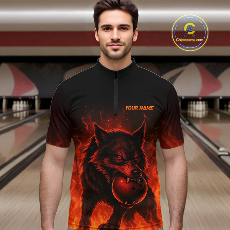 Flame Wolf Bowling Shirts for Team Women Men Custom Wolf Bowling Polo & Quarter Zip MBL195