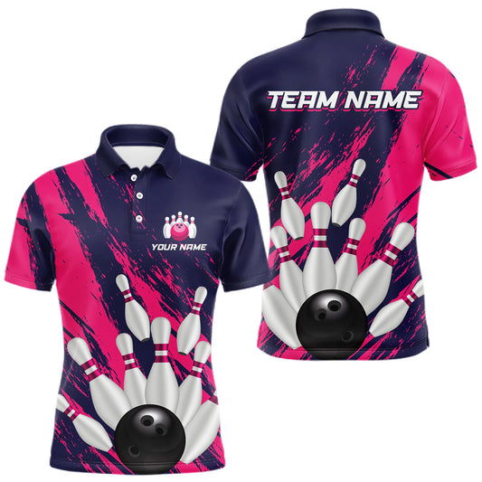 Custom Pink and Blue Bowling Shirts for Team Women Men Bowling Polo & 1/4 Zip MBL232