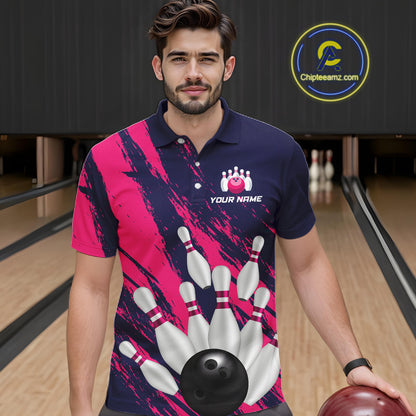 Custom Pink and Blue Bowling Shirts for Team Women Men Bowling Polo & 1/4 Zip MBL232
