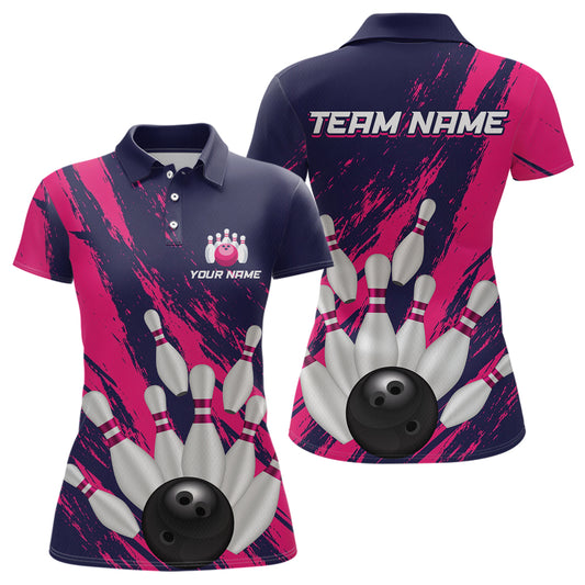 Custom Pink and Blue Bowling Shirts for Team Women Men Bowling Polo & 1/4 Zip MBL232