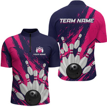Load image into Gallery viewer, Custom Pink and Blue Bowling Shirts for Team Women Men Bowling Polo &amp; 1/4 Zip MBL232