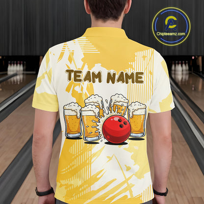 Beer Bowling Shirts Yellow for Team Women Men Custom Bowling Polo & 1/4 Zip Shirt MBL245