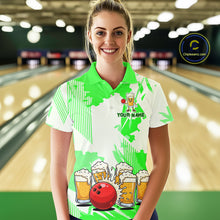 Load image into Gallery viewer, Beer Bowling Shirts Green for Team Women Men Custom Bowling Polo &amp; 1/4 Zip Shirt MBL245