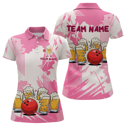 Beer Bowling Shirts Hot Pink for Team Women Men Custom Bowling Polo & 1/4 Zip Shirt MBL245