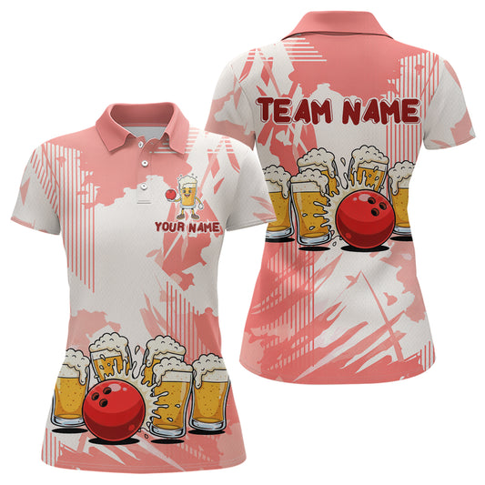 Beer Bowling Shirts Coral Pink for Team Women Men Custom Bowling Polo & 1/4 Zip Shirt MBL245