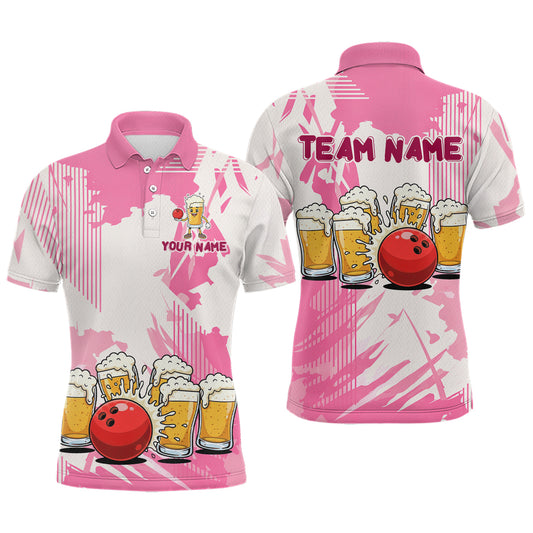 Beer Bowling Shirts Hot Pink for Team Women Men Custom Bowling Polo & 1/4 Zip Shirt MBL245