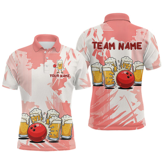 Beer Bowling Shirts Coral Pink for Team Women Men Custom Bowling Polo & 1/4 Zip Shirt MBL245