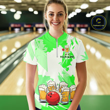 Load image into Gallery viewer, Beer Bowling Shirts Green for Team Women Men Custom Bowling Polo &amp; 1/4 Zip Shirt MBL245