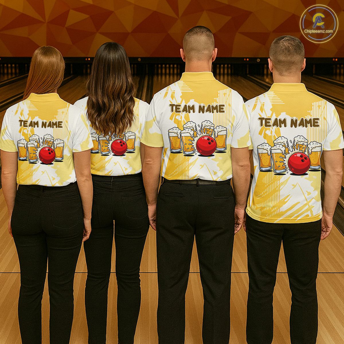 Beer Bowling Shirts Yellow for Team Women Men Custom Bowling Polo & 1/4 Zip Shirt MBL245