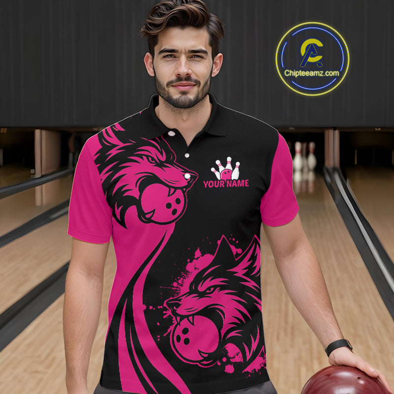 Pink Wolf Bowling Shirts for Team Men Women Custom Wolf Bowling Jerseys for Couples MBL197