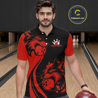 Red Wolf Bowling Shirts for Team Men Women Custom Wolf Bowling Jerseys for Couples MBL197