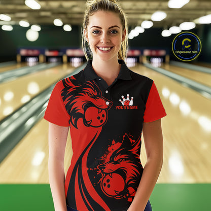 Red Wolf Bowling Shirts for Team Men Women Custom Wolf Bowling Jerseys for Couples MBL197