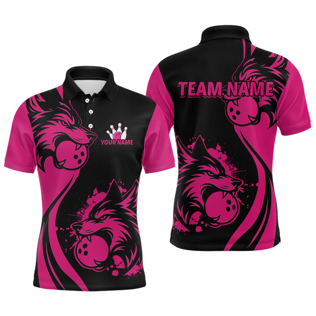 Pink Wolf Bowling Shirts for Team Men Women Custom Wolf Bowling Jerseys for Couples MBL197