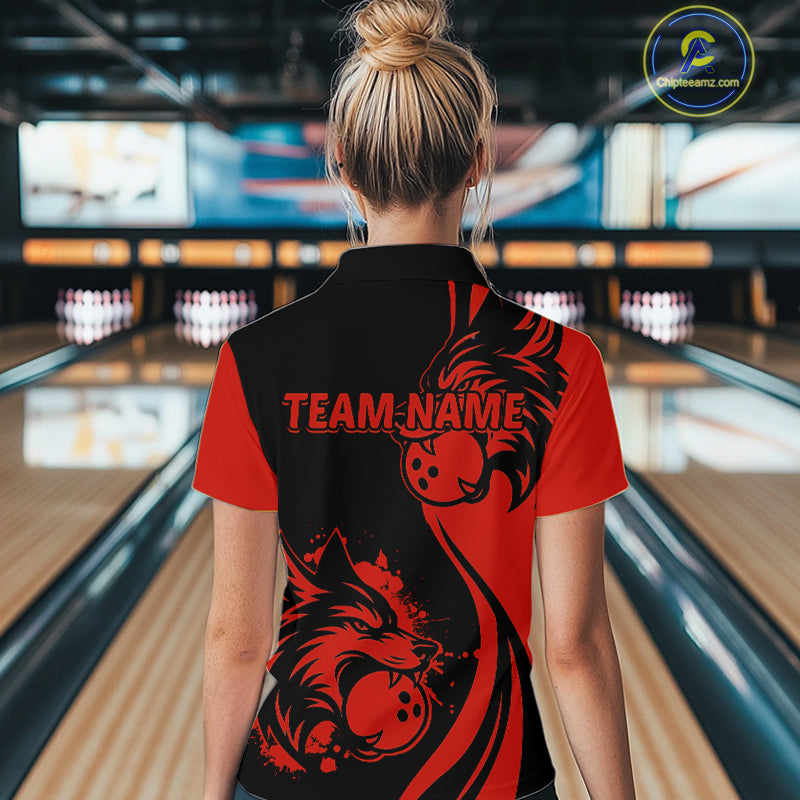Red Wolf Bowling Shirts for Team Men Women Custom Wolf Bowling Jerseys for Couples MBL197