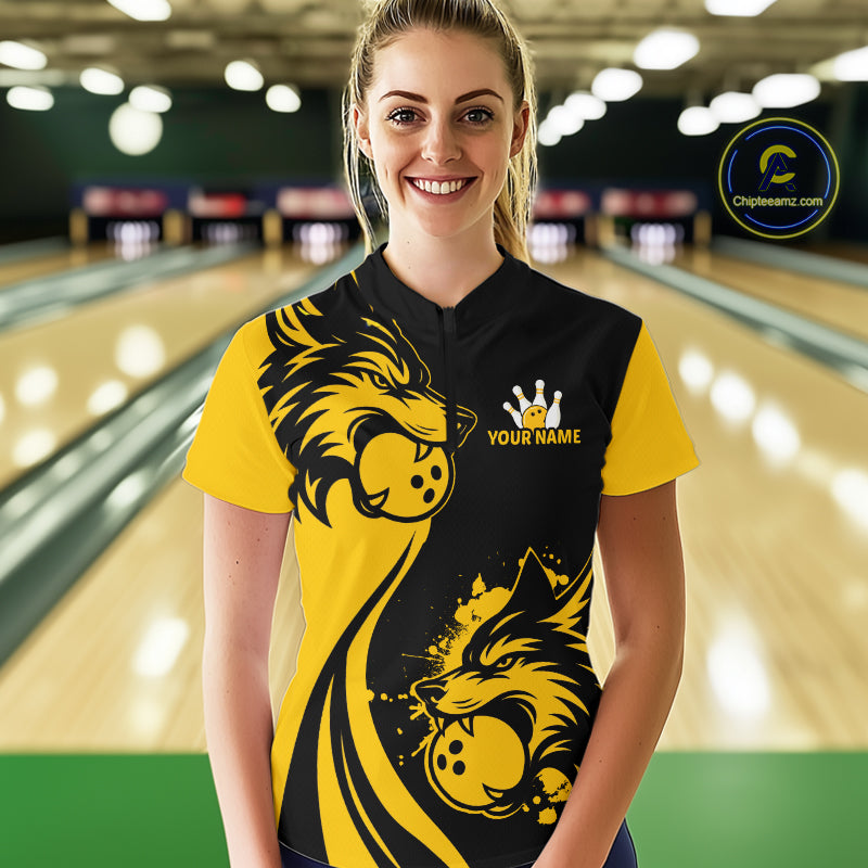 Yellow Wolf Bowling Shirts for Team Men Women Custom Wolf Bowling Jerseys for Couples MBL197