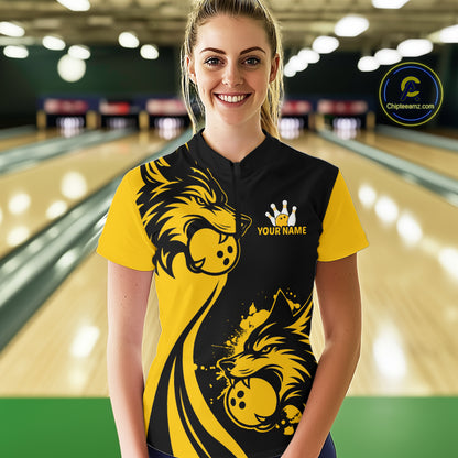 Yellow Wolf Bowling Shirts for Team Men Women Custom Wolf Bowling Jerseys for Couples MBL197