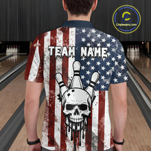 Load image into Gallery viewer, Patriotic Bowling Shirts for Team Women Men Custom Skull Bowling Jerseys for Couple MBL201