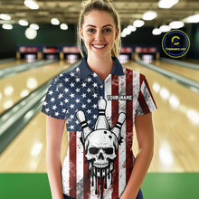 Load image into Gallery viewer, Patriotic Bowling Shirts for Team Women Men Custom Skull Bowling Jerseys for Couple MBL201