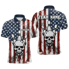 Load image into Gallery viewer, Patriotic Bowling Shirts for Team Women Men Custom Skull Bowling Jerseys for Couple MBL201