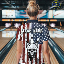 Load image into Gallery viewer, Patriotic Bowling Shirts for Team Women Men Custom Skull Bowling Jerseys for Couple MBL201