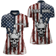 Load image into Gallery viewer, Patriotic Bowling Shirts for Team Women Men Custom Skull Bowling Jerseys for Couple MBL201