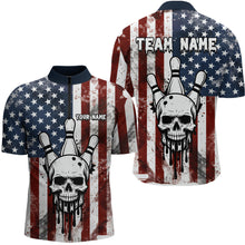 Load image into Gallery viewer, Patriotic Bowling Shirts for Team Women Men Custom Skull Bowling Jerseys for Couple MBL201