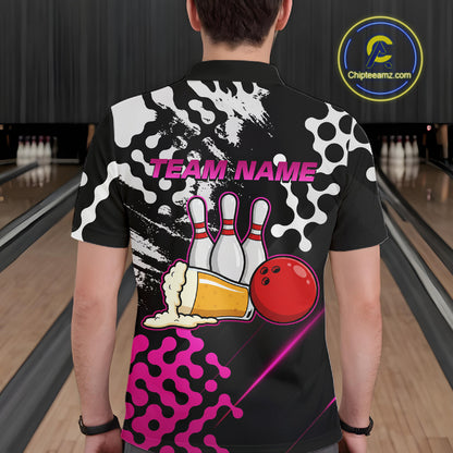 Pink Beer Bowling Shirts for Team Women Men Beer Bowling Polo&1/4 Zip Bowl League MBL255