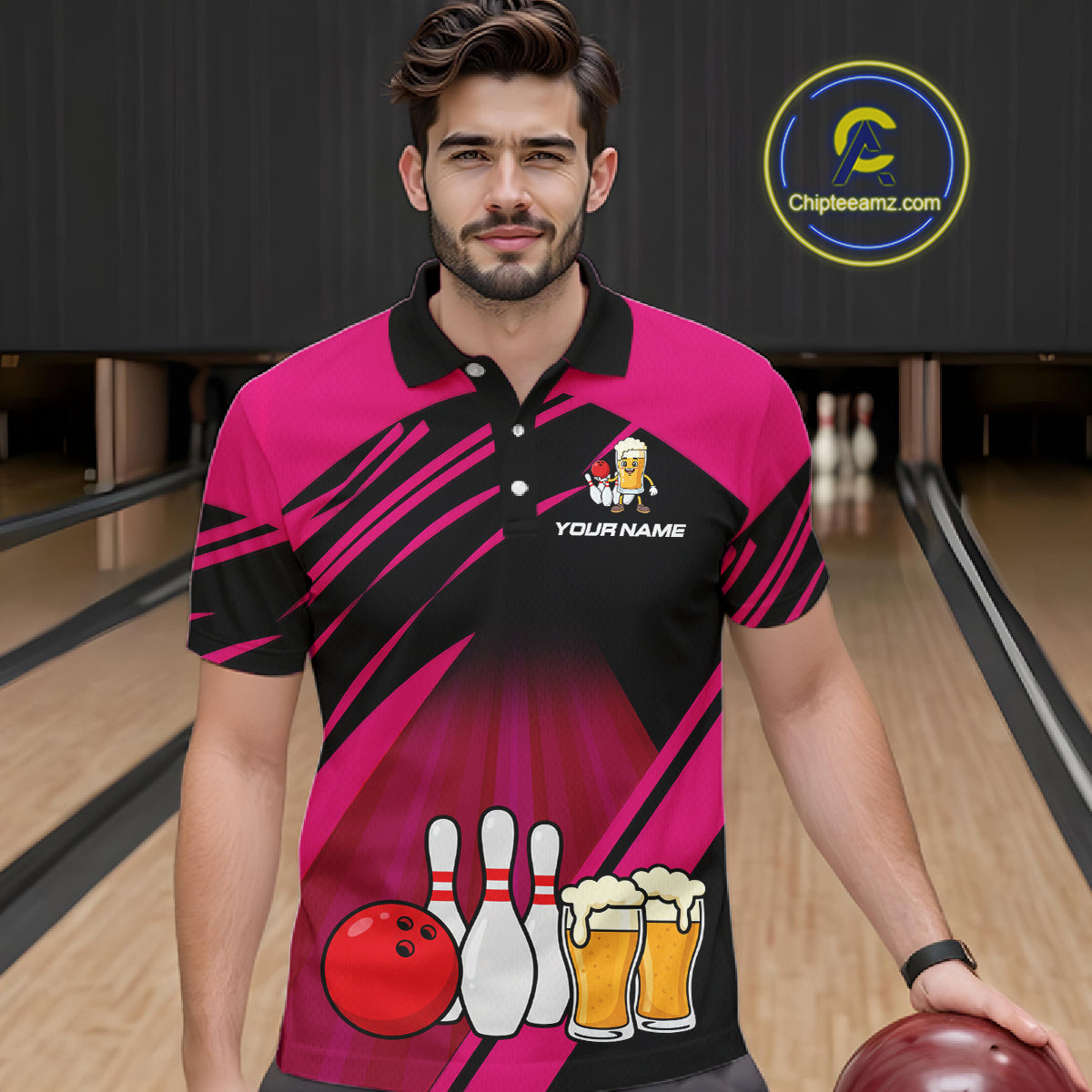 Funny Beer Bowling Shirts Pink Bowling Jersey for Team Women Men Bowl League MBL261
