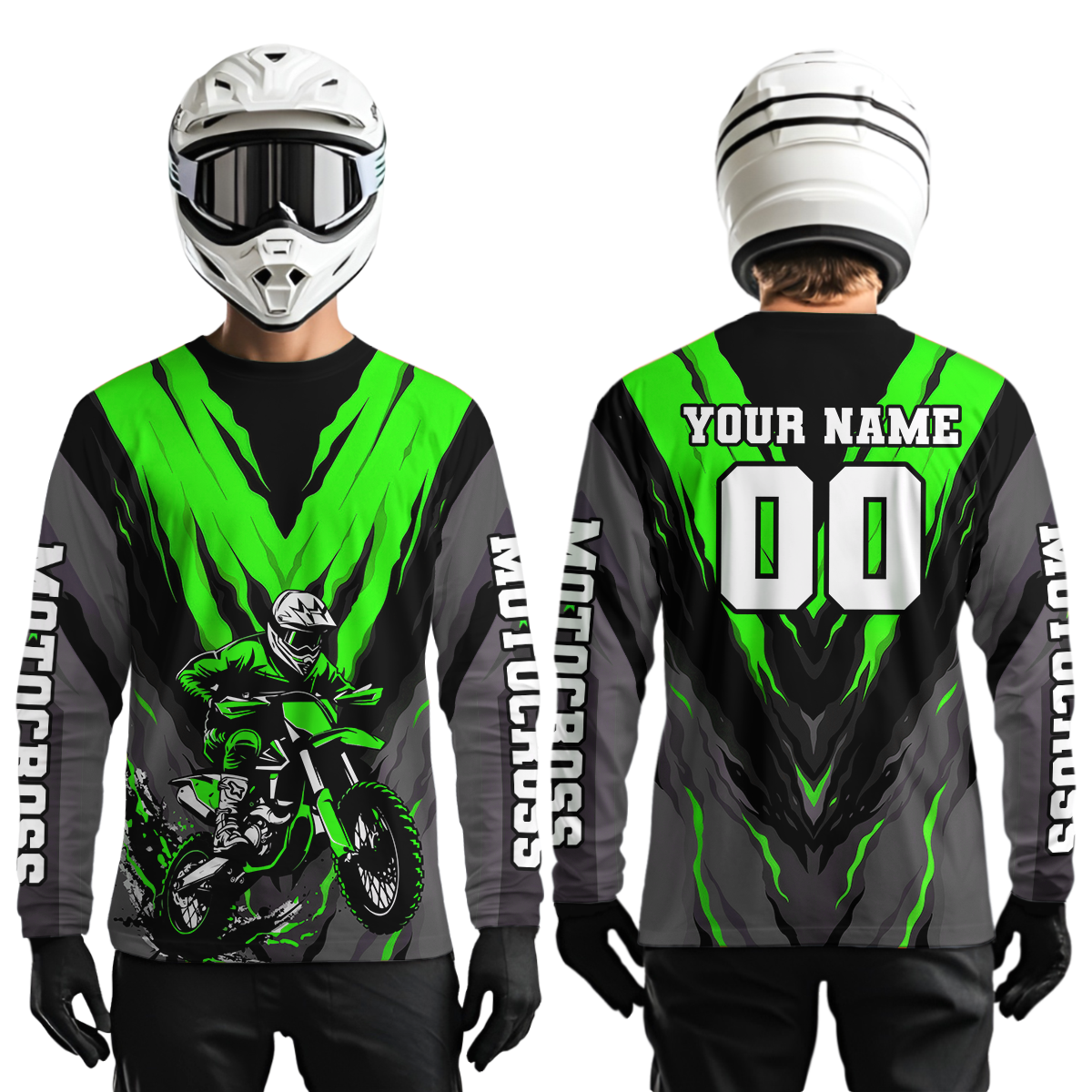Custom Green Motocross Racing Jersey for Men Women Kid Dirt Bike Shirts Riding Shirt XM443