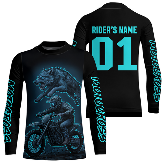 Custom Wolf Motocross Jersey Blue Dirt Bike Shirts for Men Kid Women Riding Jersey XM399
