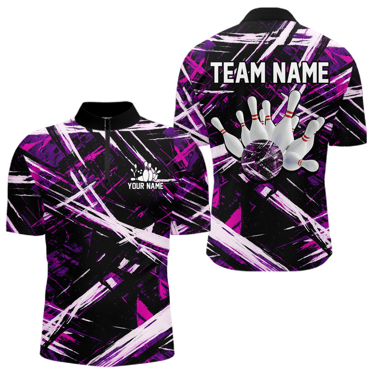 Custom Purple Bowling Shirts for Team Women Men Bowling Polo and 1/4 Zip Shirt MBL228