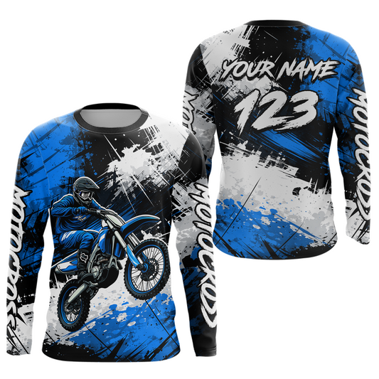 Custom Blue Motocross Jersey for Kid Adult Dirt Bike Shirts Men Women Riding Shirt XM491